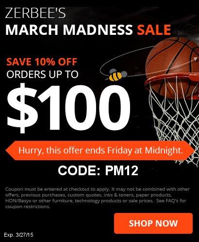 Save 10% on orders up to $100 during the March Madness sale at Zerbee, Minnesota