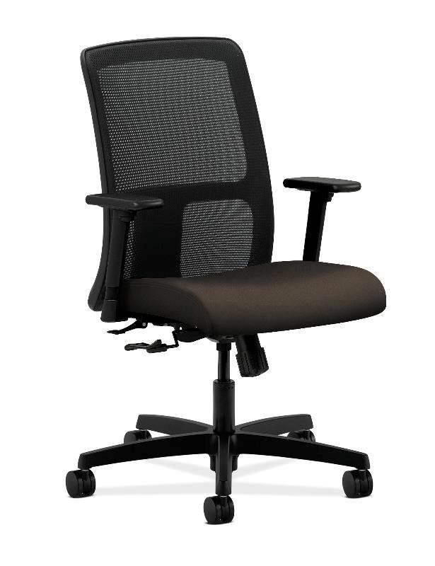 HON Ignition Low-Back Mesh Task Chair - Center-Tilt - Adjustable Arms - Espresso Fabric HONIT106CU49