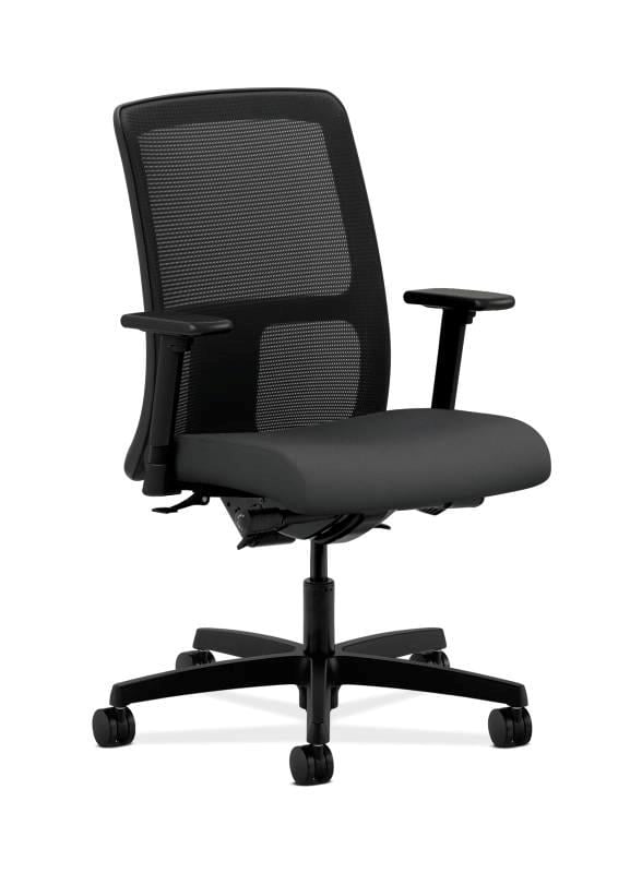 HON Ignition Low-Back Mesh Task Chair - Synchro-Tilt, Back Angle - Adjustable Arms - Carbon Vinyl HONIT201SX23