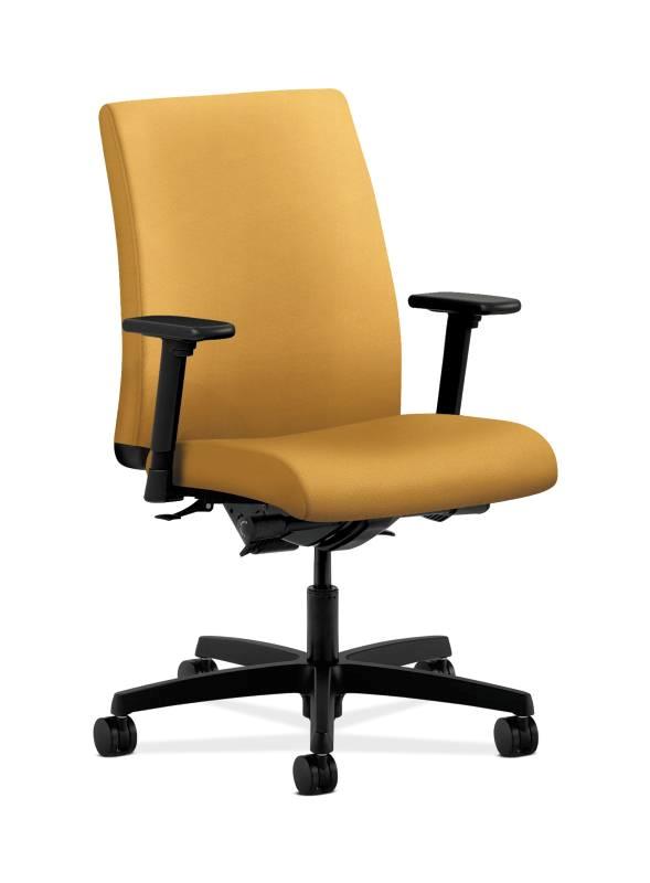 HON Ignition Low-Back Task Chair - Synchro-Tilt, Back Angle - Adjustable Arms - Mustard Fabric HONIT202NR26