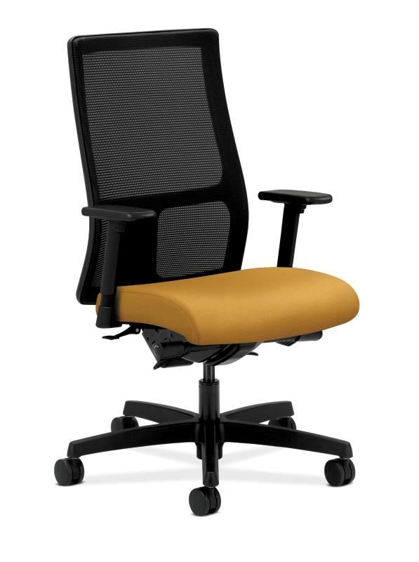 HON Ignition Mid-Back Mesh Task Chair - Synchro-Tilt, Back Angle - Adjustable Arms - Mustard Fabric HONIW108NR26