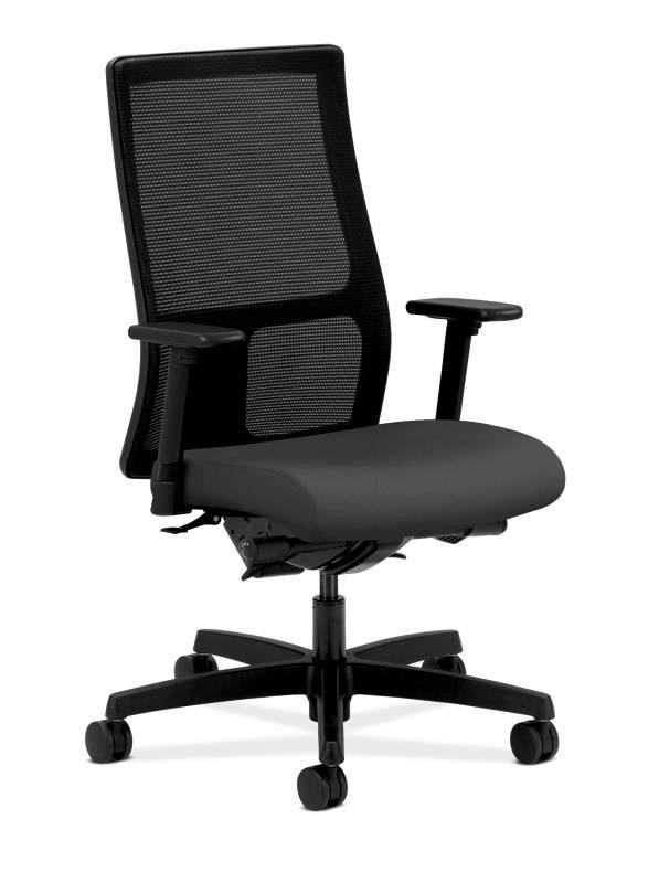 HON Ignition Mid-Back Mesh Task Chair - Synchro-Tilt, Back Angle - Adjustable Arms - Carbon Vinyl HONIW108SX23