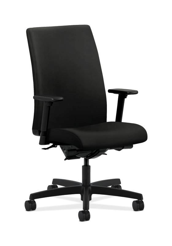 HON Ignition Mid-Back Task Chair - Synchro-Tilt, Back Angle - Adjustable Arms - Black Vinyl HONIW104WP40