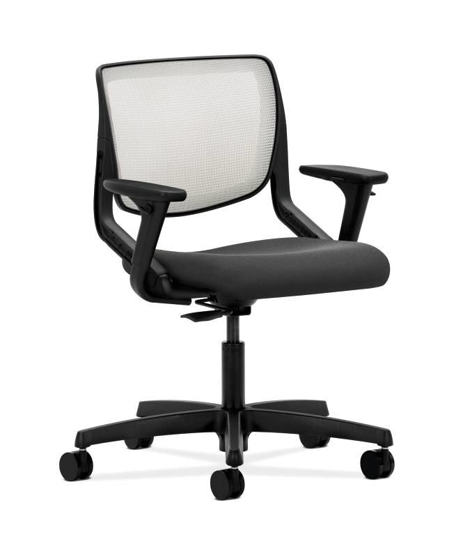 HON Motivate Task Chair - Fog ilira-Stretch Back - Adjustable Arms - Iron Ore Fabric HONMT10FCU19
