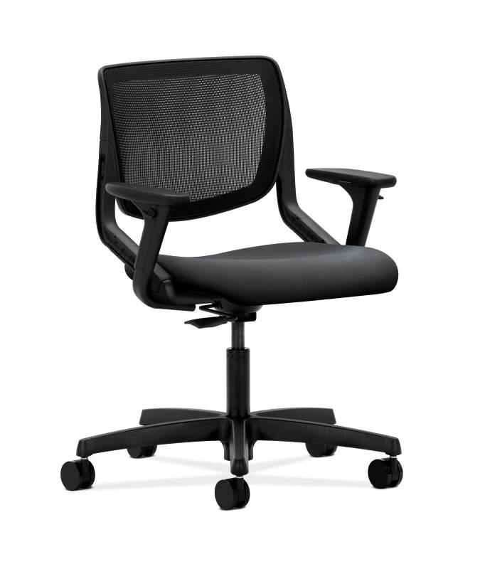 HON Motivate Task Chair - Black ilira-Stretch Back - Adjustable Arms - Onyx Fabric HONMT10MNR10