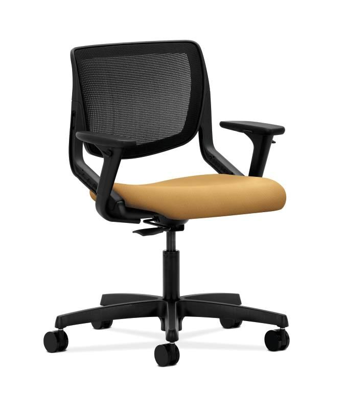 HON Motivate Task Chair - Black ilira-Stretch Back - Adjustable Arms - Mustard Fabric HONMT10MNR26
