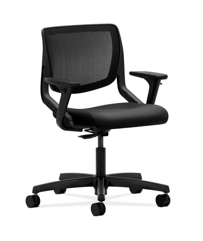 HON Motivate Task Chair - Black ilira-Stretch Back - Adjustable Arms - Black Fabric HONMT10MWP40