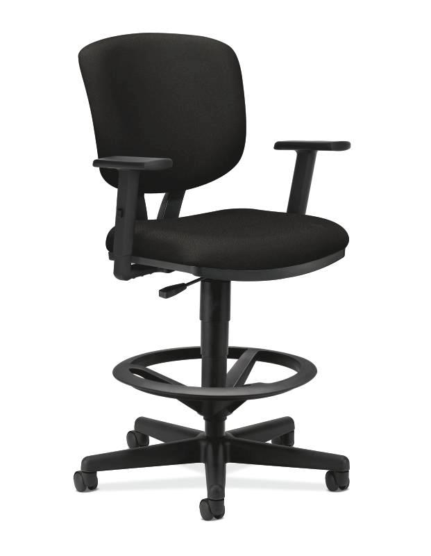 HON Volt Task Stool - Extended Height, Footring - Adjustable Arms - Black Fabric HON5705AGA10